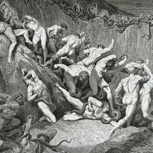 Dore, Thieves, Serpents, Snakes, Divine Comedy, Engraving, Print ~ 250803-WH 705 - Picture 1 of 4